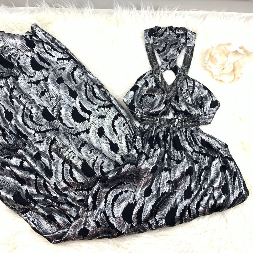Arden B. Silver and Black Long Formal Dress Art Deco/Gatsby Women's Size XS NWOT